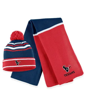 Women's Wear by Erin Andrews Navy Houston Texans Colorblock Cuffed Knit Hat with Pom and Scarf Set