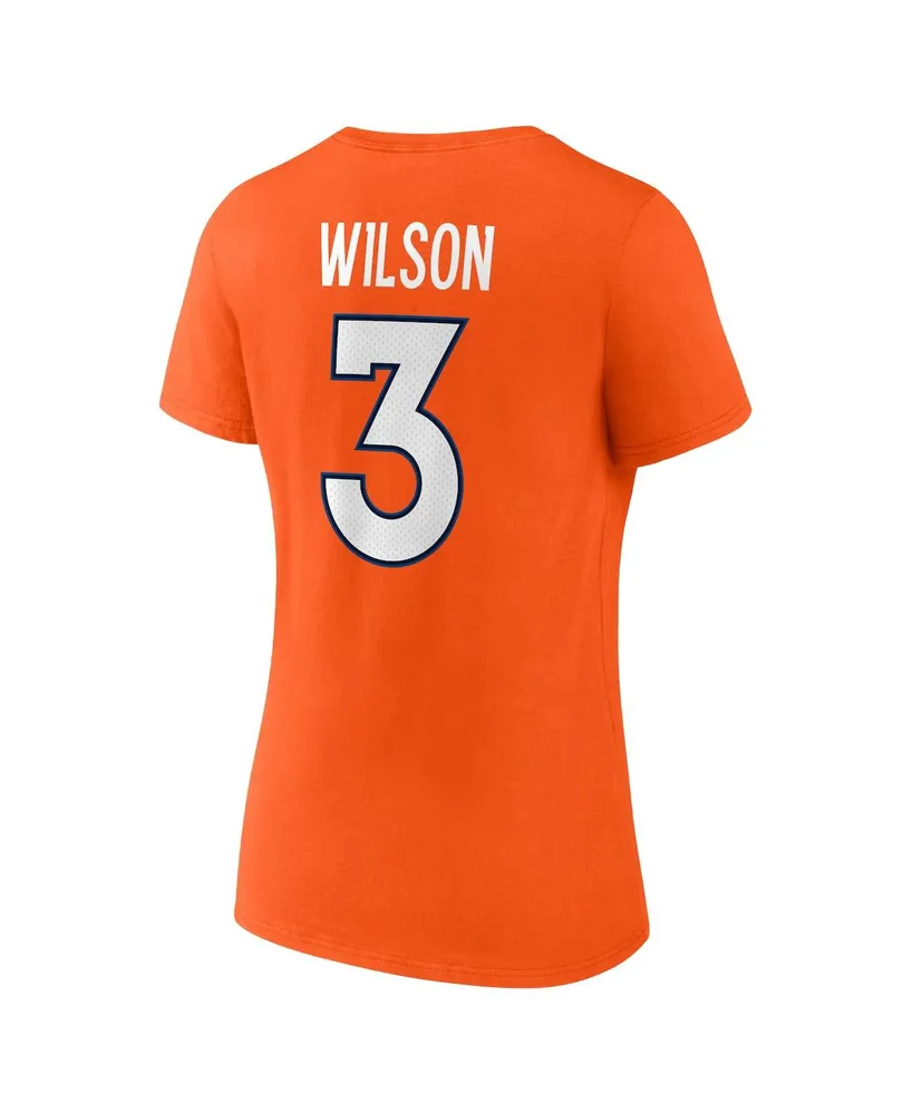 Women's Fanatics Russell Wilson Orange Denver Broncos Player Icon Name and Number V-Neck T-shirt