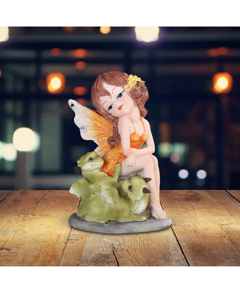 Fc Design 4.75"H Orange Fairy with Two Cute Dragons Statue Fantasy Decoration Figurine Home Decor Perfect Gift for House Warming, Holidays and Birthda
