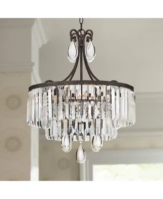 Bruini Bronze Small Pendant Chandelier 20" Wide Rustic Scroll Clear Crystal Drum Shade 4