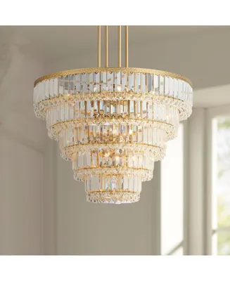 Vienna Full Spectrum Magnificence Soft Gold Pendant Chandelier 23 3/4" Wide Modern Led 5-Tiered Clear Faceted Crystal Glass 15