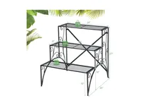 3-Tier Metal Plant Stand with Widened Grid Shelf for Porch Garden-Black