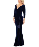 Xscape Women's V-Neck Ruffle-Front Long-Sleeve Gown