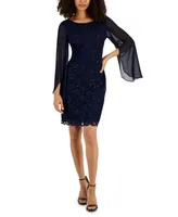 Connected Women's Cape-Sleeve Lace Sheath Dress