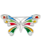 Marcasite (1/10 ct. t.w.), Cubic Zirconia, & Multicolor Enamel Butterfly Pin in Sterling Silver