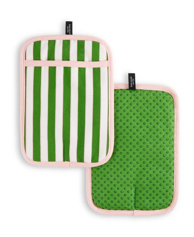 Kate Spade New York Joy Dot Oven Mitt & Pot Grabber 2-Pack Set, 7 x 13,  8 Round, Black/Beige