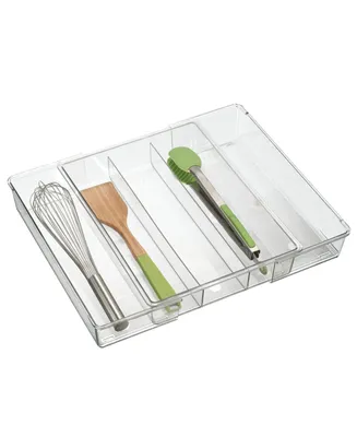 mDesign Expandable In-Drawer 3 Section Kitchen Utensil Organizer Tray - Clear