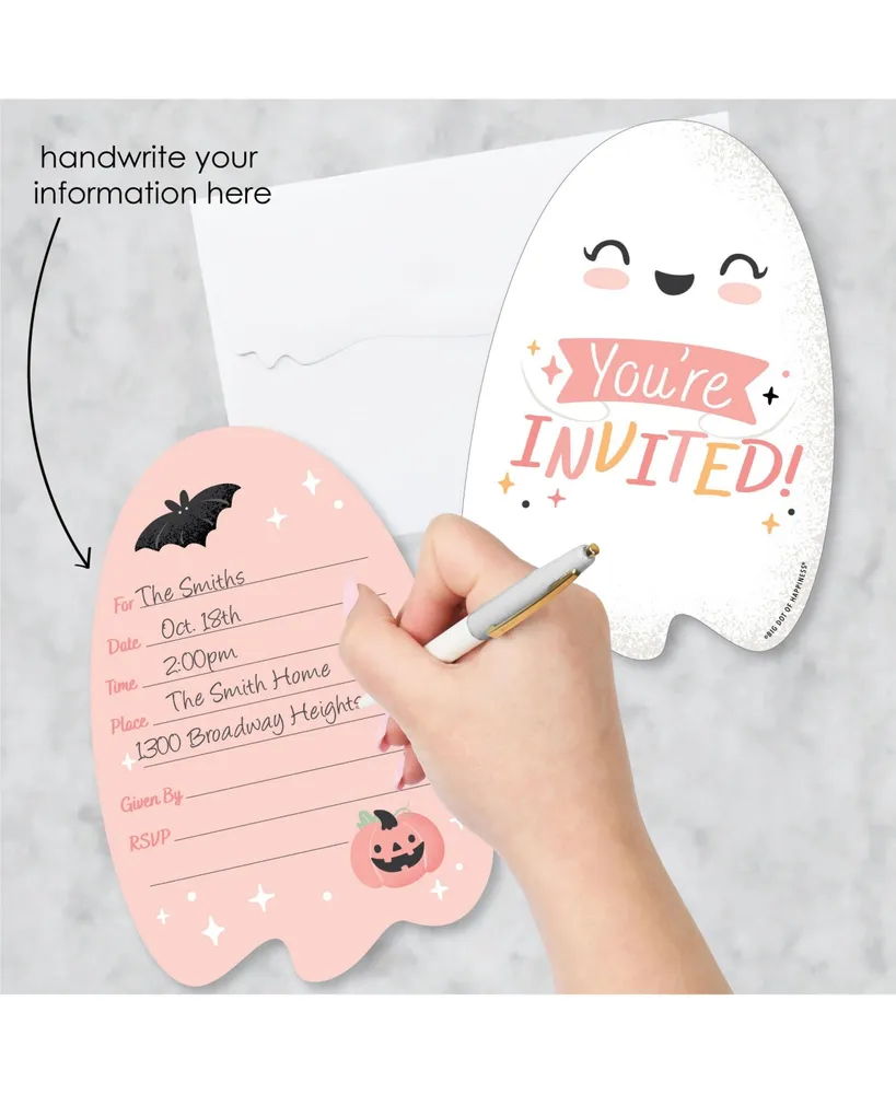 Pastel Halloween - Shaped Fill-In Invitations - Pink Pumpkin Party - Set of 12