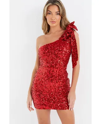 Quiz Women's Bow One-Shoulder Sequin Bodycon Dress