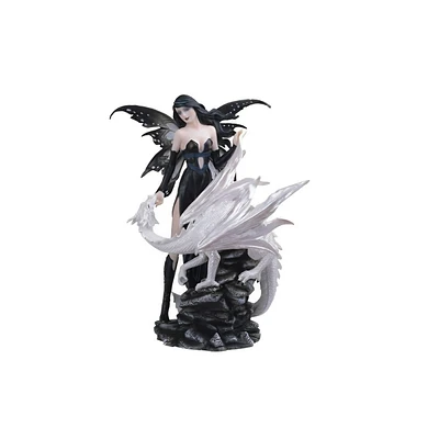 Fc Design 10"H Gothic Black Fairy with White Dragon Statue Fantasy Decoration Figurine Home Decor Perfect Gift for House Warming, Holidays and Birthda