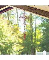33" Long Blue Cross Wind Chime with Copper Gem