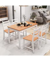 5pc Dining Table Chairs Set Solid Wood Kitchen Breakfast Dinette Furniture