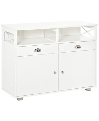 Homcom Sideboard Table Storage Cabinet with Large Tabletop and 2 Cabinets, White