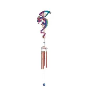 44" Long Purple/Blue Dragon with Sword Wind Chime with Copper Gem