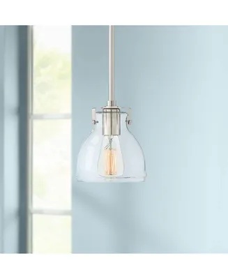 Possini Euro Design Bellis Brushed Nickel Mini Pendant Light 6 1/2" Wide Modern Industrial Clear Glass Shade Fixture for Dining Room Living House Home