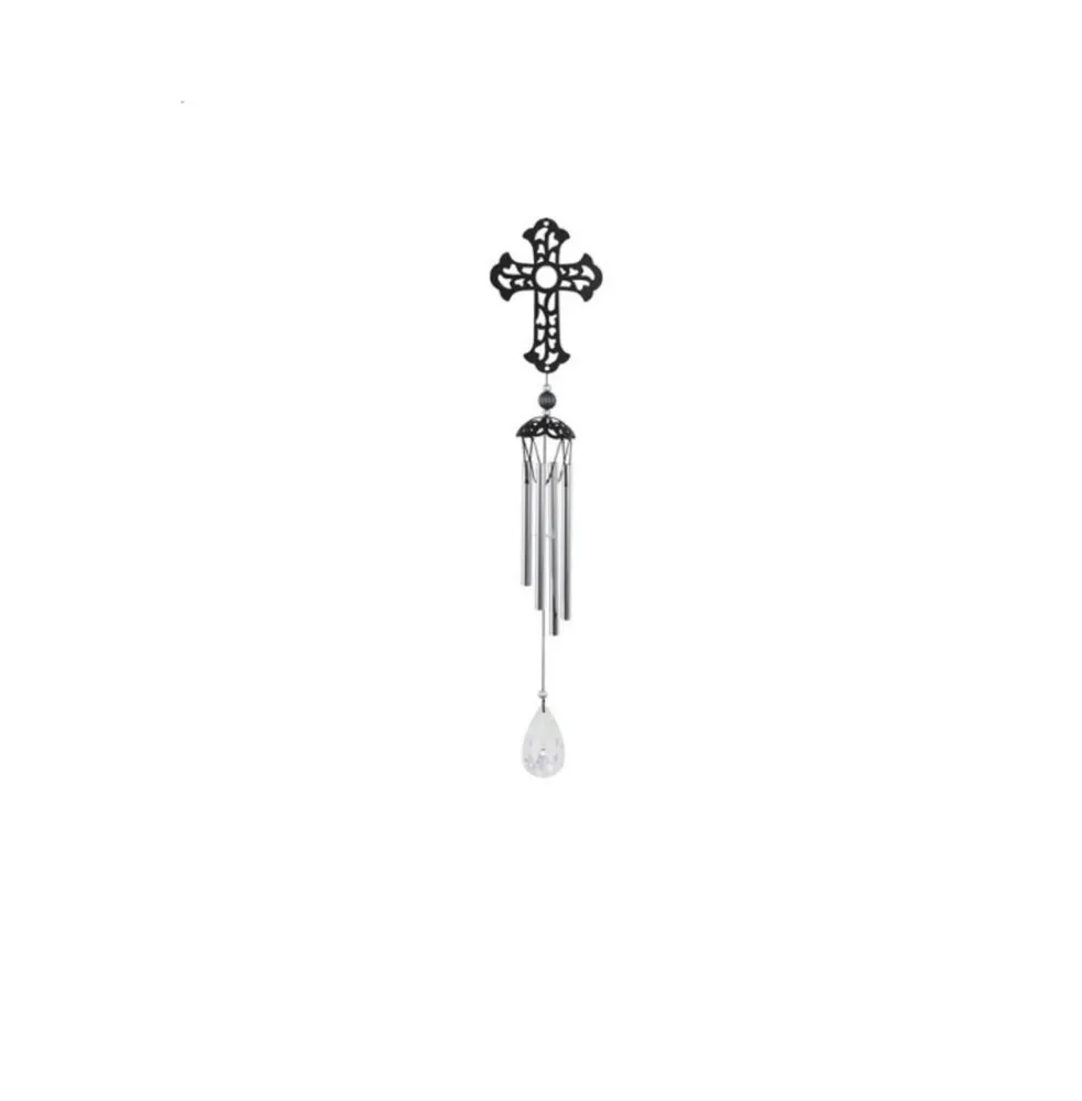 25" Long Metal Black Cross Wind Chime