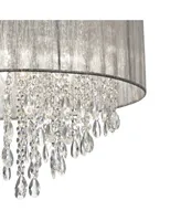 Jolie Chrome Hanging Chandelier Lighting 20" Wide Modern Crystal Silver Fabric Shade 7