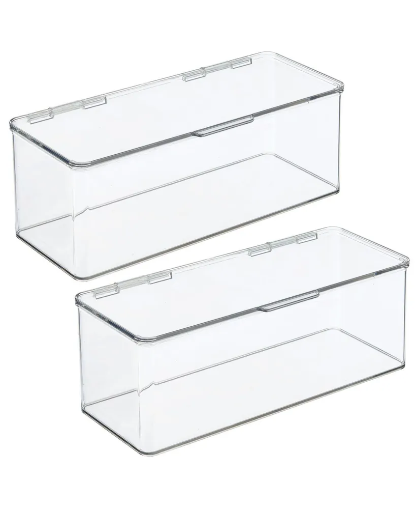 mDesign Plastic Bathroom Vanity Organizer Bin Box with Hinged Lid, 2 Pack, Clear