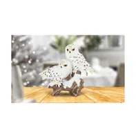 Fc Design 6"W Snowy Owl Couple Standing on Tree Trunk Statue Wild Animal Decoration Figurine Home Decor Perfect Gift for House Warming, Holidays and B