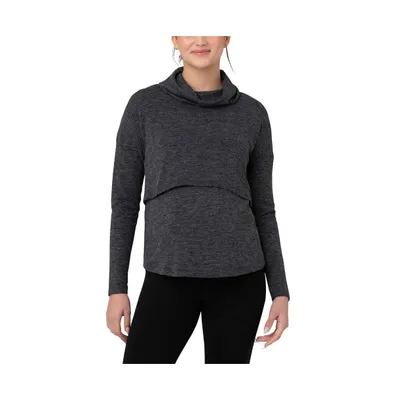 Ripe Maternity Cameron Roll Neck Nursing Top Dark Charcoal