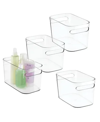 mDesign Deep Plastic Bathroom Storage Bin with Handles, 10" Long, 4 Pack - Clear