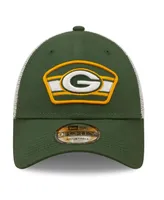 Men's New Era Green, White Green Bay Packers Logo Patch Trucker 9FORTY Snapback Hat