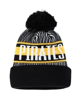 Big Boys and Girls New Era Black Pittsburgh Pirates Striped Cuffed Knit Hat with Pom