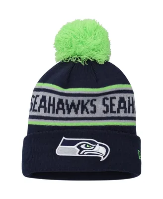 Preschool Boys and Girls New Era College Navy Seattle Seahawks Repeat Cuffed Knit Hat with Pom