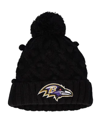 Big Girls New Era Black Baltimore Ravens Toasty Cuffed Knit Hat with Pom