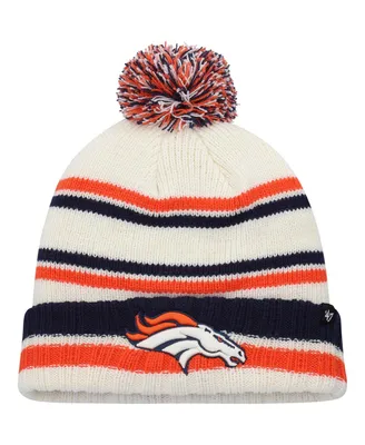 Big Boys and Girls '47 Brand Cream Denver Broncos Driftway Cuffed Knit Hat with Pom