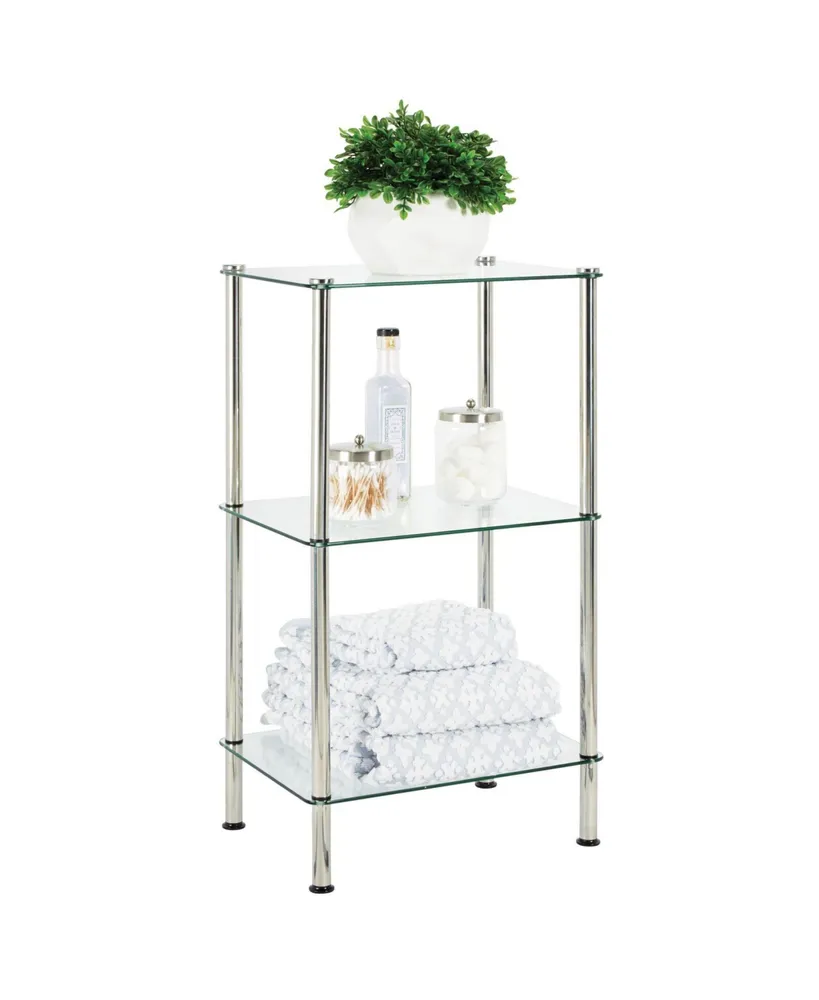 mDesign Metal/Glass 3-Tier Storage Tower with Open Glass Shelves - White/Clear