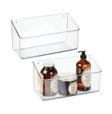 mDesign Plastic Wall Mount Organizer - 12" Wide Hanging Caddy - 2 Pack - Clear