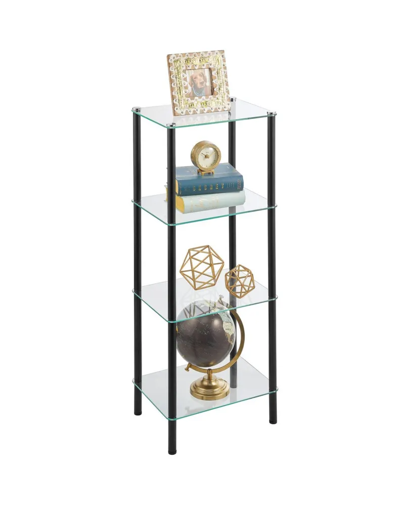 mDesign 4-Tier Glass/Metal Standing Shelf Organizer Display Unit, Black/Clear