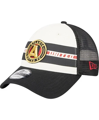 Men's New Era White, Black Atlanta United Fc Team Stripes 9FORTY Trucker Snapback Hat