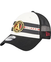 Men's New Era White, Black Atlanta United Fc Team Stripes 9FORTY Trucker Snapback Hat