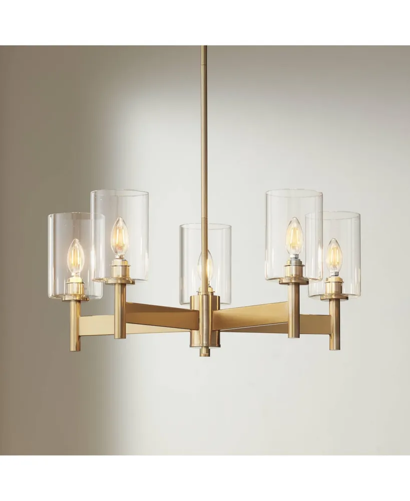 Possini Euro Design Mariani Gold Pendant Chandelier 24 1/2" Wide Modern Clear Glass Cylinder Shades 5