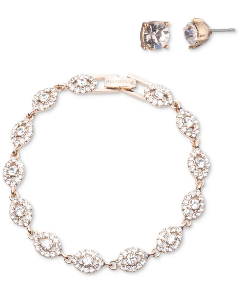 Givenchy Silver-Tone 2-Pc. Set Stone & Crystal Link Bracelet Stud Earrings