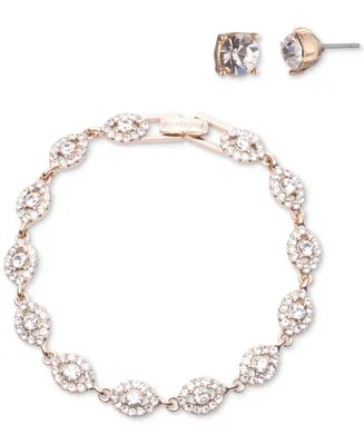 Givenchy Silver-Tone 2-Pc. Set Stone & Crystal Link Bracelet Stud Earrings