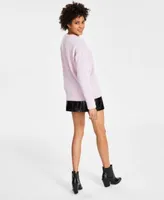 Bar Iii Womens Fuzzy Knit Crewneck Sweater Croc Embossed Faux Leather Mini Skirt Created For Macys