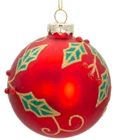 Kurt Adler 80mm Glass Berry and Holly Leaves 6 Piece Ball Ornament Set