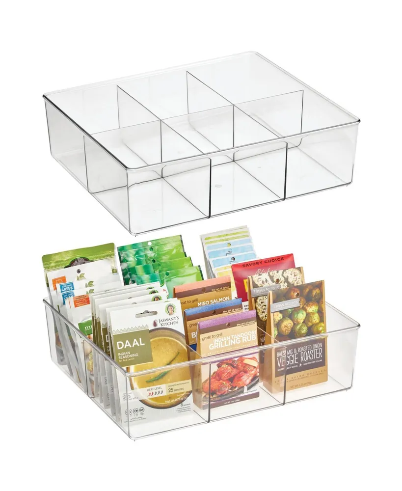 MDesign Plastic Divided 6 Section Kitchen Pantry Drawer Organizer, 2 Pack,  Clear