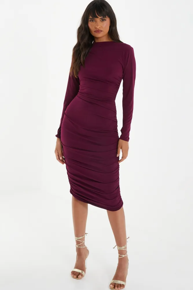 Quiz Women's High Neck Long Sleeve Midi Dress