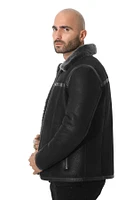 Furniq Uk Men's Leather Banded Sheepskin Casual Jacket