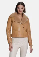 Furniq Uk Women's Shearling Jacket, Light Brown With Curly Wool