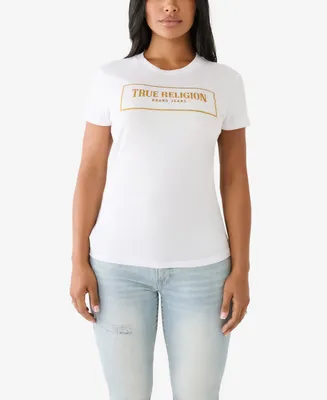 True Religion Women's Short Sleeve Crystal Box Arch Logo T-shirt