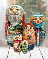 Designocracy Santa Family Matryoshka Nesting Hand-Painted Doll Set of 5 by G. DeBrekht