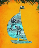 Designocracy Holiday Wooden Ornaments Halloween Skeletons Sailboat Home Decor Set of 2 G. DeBrekht