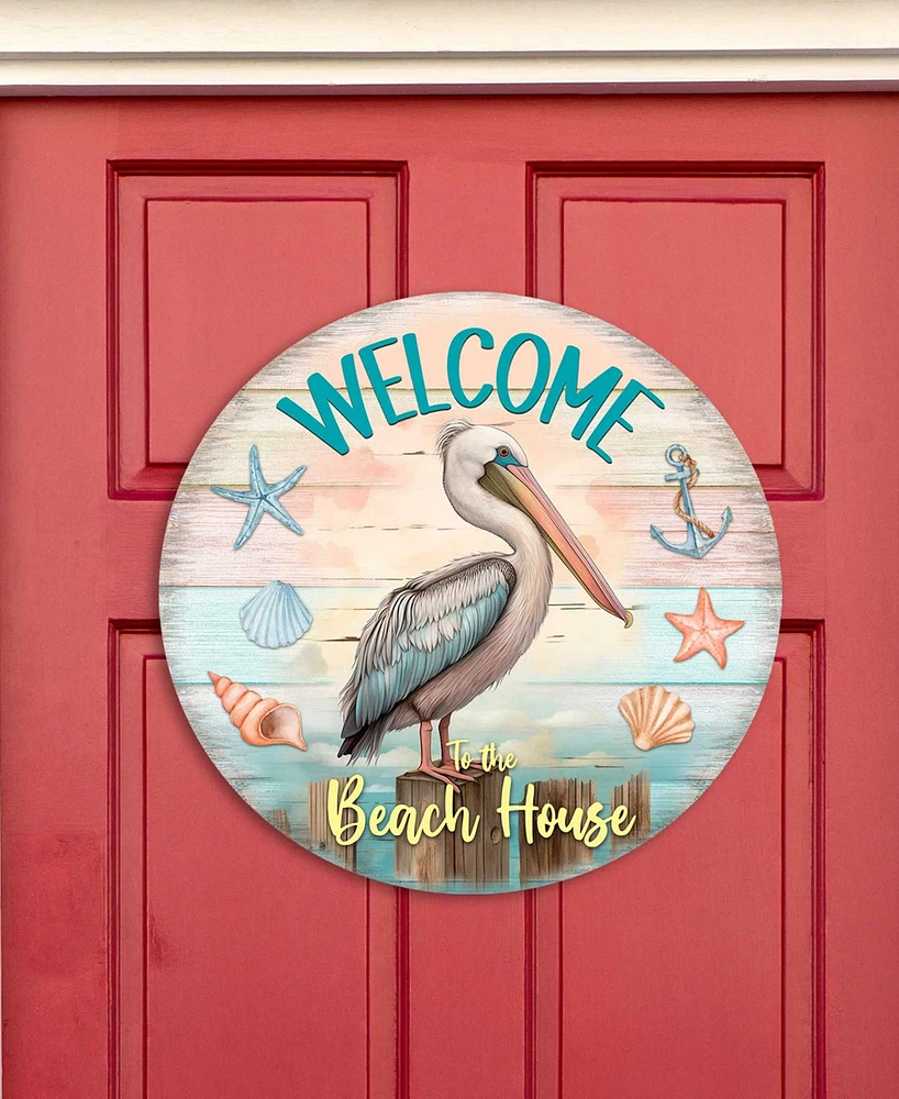 Designocracy Holiday Wooden Door Decor Welcome Sign Pelican Welcome Sign G. DeBrekht