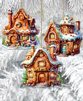 Designocracy Fairy Tale Houses Christmas Wooden Ornaments Holiday Decor Set of 3 G. DeBrekht