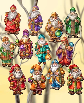 Designocracy Colorful Santa Christmas Wooden Clip-On Ornaments Set of 6 G. DeBrekht